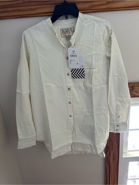 Cream Collarless Button-Up Shirt
